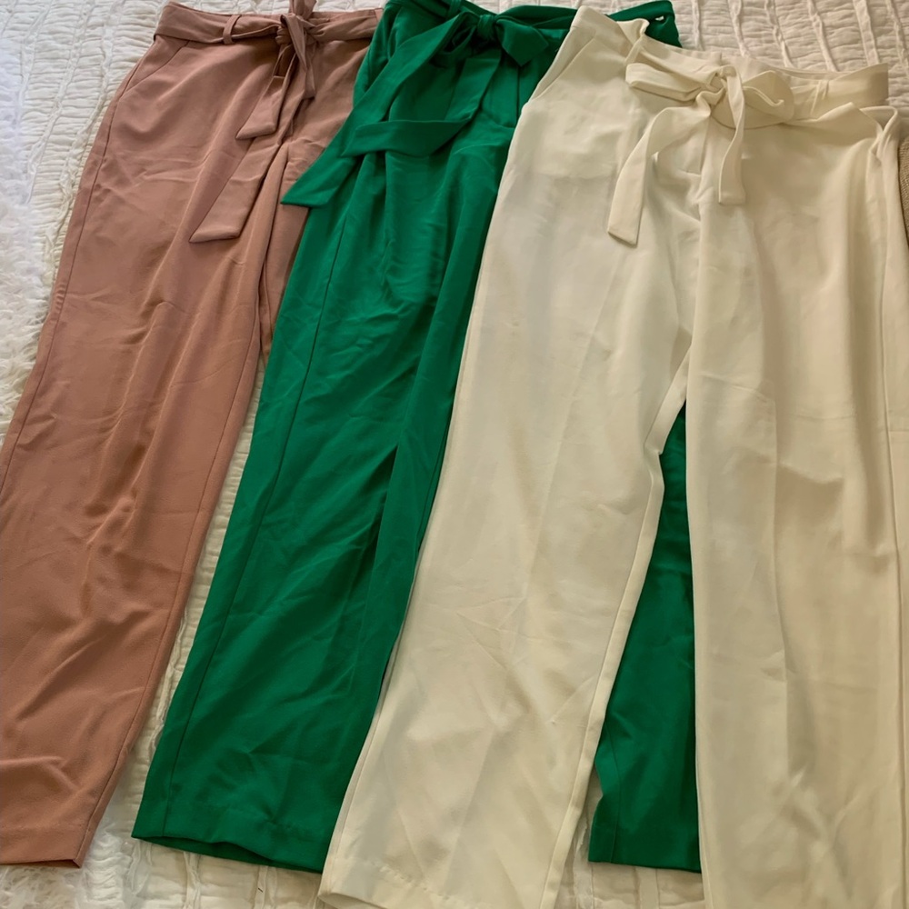 Elegant Women's Pants Set - Cream, Green, and Tan